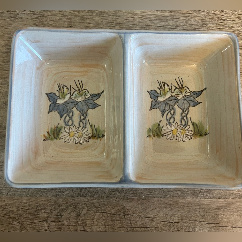 Louisville Stoneware Divided Dish - Cracker Barrel - Floral - KY, USA- Vtg